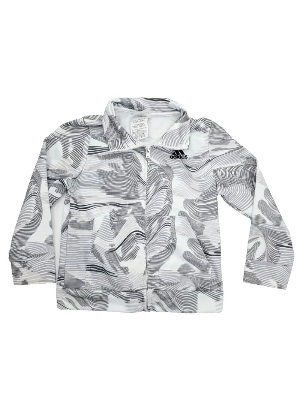 Adidas Track Jacket Toddler Boys 3T White Pockets Full Zip Sweatshirt Striped